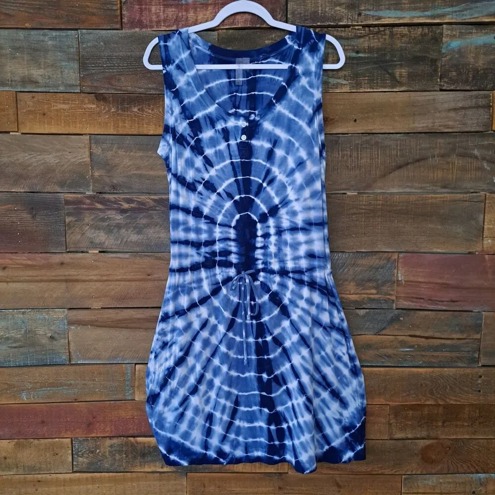 Pink‎ Lotus Women's Blue Tie Dye Dress Sz M Casual Comfy Boho Beach Weekend Wear